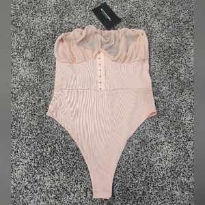 PrettyLittleThing Blush Rib Hook and Eye Bodysuit Size 12
